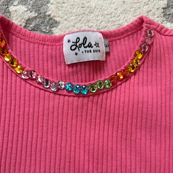 Lola Pink Ruffled Top and Shorts Set with Beaded Trim - Picture 2 of 3